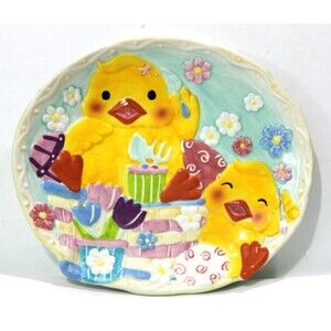 Chang Song Easter Duckling Embossed Decorative Ceramic Platter Dish Tray 13"x11"